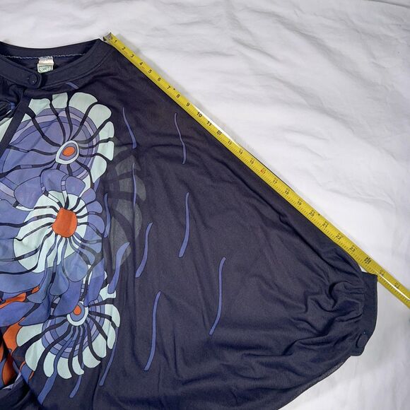 Vintage 1970s Gottex Maxi Dress Swim Cover Caftan Flowey Boho Blue Floral Medium - Picture 11 of 16